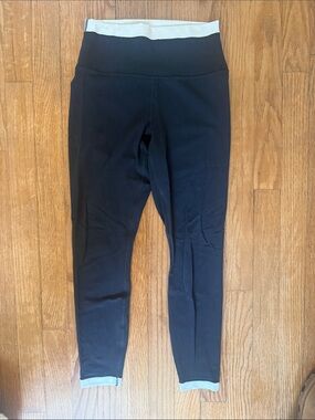 Athleta Black High-Waist Leggings with White Trim